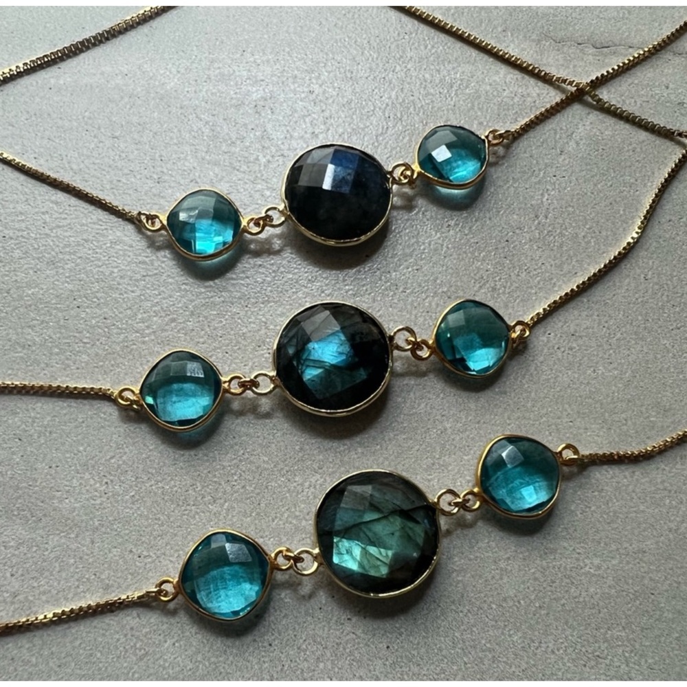 Tinsley Labradorite Aqua Chalcedony Adjustable Necklace - Picture 4 of 9